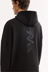 Avva Men's Black Hooded Collar Easy-Iron Bi-Stretch Printed Oversize Fit Sweatshirt - Image 6