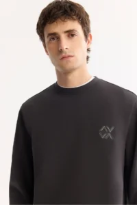 Avva Men's Anthracite Crew Neck Cotton Bi-Stretch Basic Regular Fit Sweatshirt - Image 2