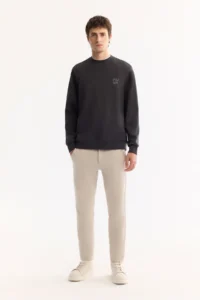 Avva Men's Anthracite Crew Neck Cotton Bi-Stretch Basic Regular Fit Sweatshirt - Image 6