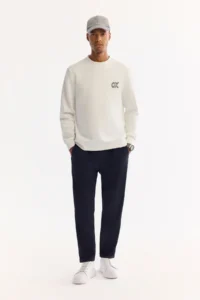 Avva Men's Ecru Crew Neck Cotton Bi-Stretch Basic Regular Fit Sweatshirt - Image 5
