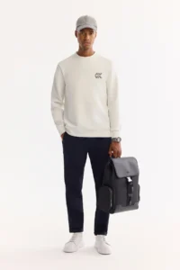 Avva Men's Ecru Crew Neck Cotton Bi-Stretch Basic Regular Fit Sweatshirt - Image 6
