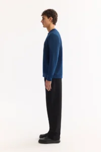 Avva Men's Petrol Blue Crew Neck Cotton Bi-Stretch Basic Regular Fit Sweatshirt - Image 3