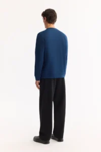 Avva Men's Petrol Blue Crew Neck Cotton Bi-Stretch Basic Regular Fit Sweatshirt - Image 4