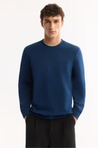 Avva Men's Petrol Blue Crew Neck Cotton Bi-Stretch Basic Regular Fit Sweatshirt - Image 5