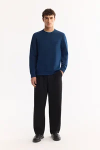 Avva Men's Petrol Blue Crew Neck Cotton Bi-Stretch Basic Regular Fit Sweatshirt - Image 6