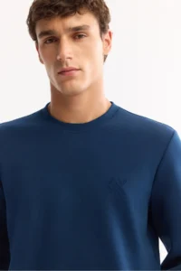 Avva Men's Petrol Blue Crew Neck Cotton Bi-Stretch Basic Regular Fit Sweatshirt - Image 7