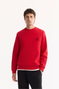 Avva Men's Red Crew Neck Cotton Bi-Stretch Basic Regular Fit Sweatshirt