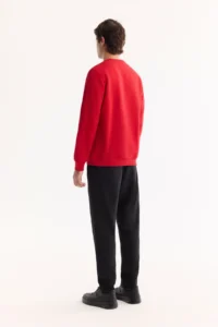 Avva Men's Red Crew Neck Cotton Bi-Stretch Basic Regular Fit Sweatshirt - Image 4