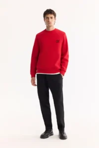 Avva Men's Red Crew Neck Cotton Bi-Stretch Basic Regular Fit Sweatshirt - Image 6