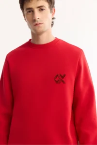 Avva Men's Red Crew Neck Cotton Bi-Stretch Basic Regular Fit Sweatshirt - Image 7