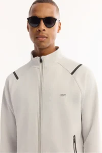 Avva Men's Light Gray Stand-up Collar Zippered Bi-Stretch Technical Fabric Regular Fit Sweatshirt - Image 2