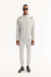 Avva Men's Light Gray Stand-up Collar Zippered Bi-Stretch Technical Fabric Regular Fit Sweatshirt - Image 7