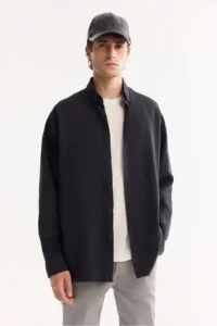 Avva Men's Black Button Collar Soft Touch Oversize Oversize Fit Shirt - Image 5
