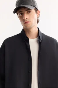 Avva Men's Black Button Collar Soft Touch Oversize Oversize Fit Shirt - Image 8