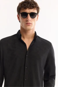 Avva Men's Black Button-down Collar Jersey Regular Fit Shirt - Image 2