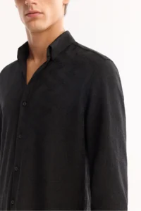 Avva Men's Black Button-down Collar Jersey Regular Fit Shirt - Image 5