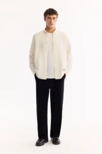 Avva Men's Ecru Button Collar Cotton Soft Touch Regular Fit Shirt - Image 6