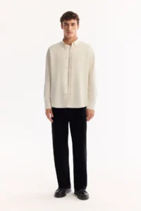 Avva Men's Ecru Button Collar Cotton Soft Touch Regular Fit Shirt - Image 7