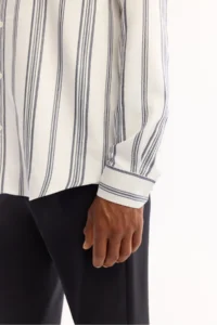 Avva Men's Navy Blue Button Collar Soft Touch Striped Comfort Fit Shirt - Image 6