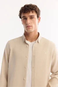 Avva Men's Beige Button Collar Soft Touch Regular Fit Shirt - Image 5