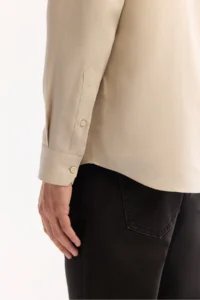 Avva Men's Beige Button Collar Soft Touch Regular Fit Shirt - Image 6