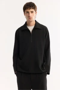 Avva Men's Black Half-Zipper Easy-Iron Bi-Stretch Comfort Fit Sweatshirt - Image 5