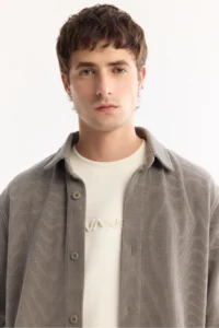 Avva Men's Gray Classic Collar Velvet Comfort Fit Shirt Jacket - Image 2
