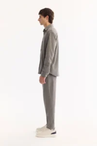Avva Men's Gray Classic Collar Velvet Comfort Fit Shirt Jacket - Image 3