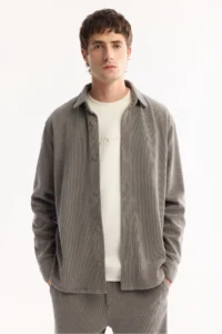 Avva Men's Gray Classic Collar Velvet Comfort Fit Shirt Jacket - Image 5