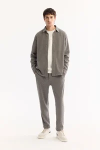 Avva Men's Gray Classic Collar Velvet Comfort Fit Shirt Jacket - Image 6