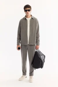 Avva Men's Gray Classic Collar Velvet Comfort Fit Shirt Jacket - Image 7