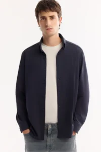 Avva Men's Navy Blue Button-down Collar Quick Drying Non-Iron Regular Fit Shirt - Image 2