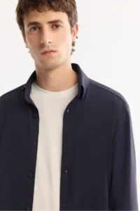 Avva Men's Navy Blue Button-down Collar Quick Drying Non-Iron Regular Fit Shirt - Image 4