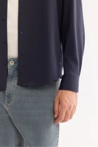 Avva Men's Navy Blue Button-down Collar Quick Drying Non-Iron Regular Fit Shirt - Image 5