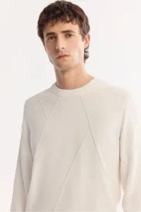 Avva Men's Ecru Crew Neck Rayon Anti-Pilling Textured Knitwear Regular Fit Sweater - Image 3