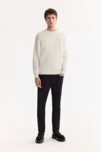 Avva Men's Ecru Crew Neck Rayon Anti-Pilling Textured Knitwear Regular Fit Sweater - Image 7