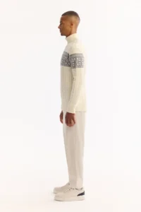 Avva Men's Ecru Turtleneck Soft Touch Patterned Knitwear Regular Fit Sweater - Image 3