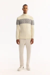 Avva Men's Ecru Turtleneck Soft Touch Patterned Knitwear Regular Fit Sweater - Image 6