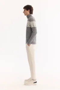 Avva Men's Gray Turtleneck Soft Touch Patterned Knitwear Regular Fit Sweater - Image 3
