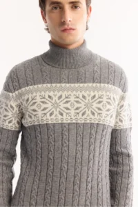 Avva Men's Gray Turtleneck Soft Touch Patterned Knitwear Regular Fit Sweater - Image 5