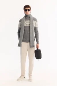 Avva Men's Gray Turtleneck Soft Touch Patterned Knitwear Regular Fit Sweater - Image 7