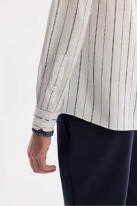 Avva Men's White Bottom Collar Striped Elastane Regular Fit Shirt - Image 3