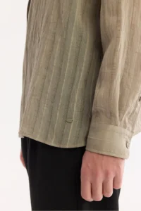 Avva Men's Light Khaki Wide Collar Breathable Comfort Fit Shirt - Image 6