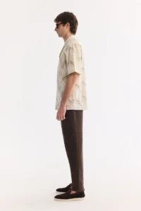 Avva Men's Beige Embroidery Collar Linen Blend Soft Touch Short Sleeve Comfort Fit Shirt - Image 4