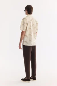 Avva Men's Beige Embroidery Collar Linen Blend Soft Touch Short Sleeve Comfort Fit Shirt - Image 5
