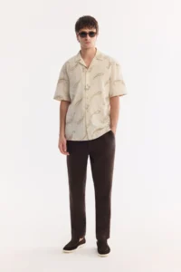Avva Men's Beige Embroidery Collar Linen Blend Soft Touch Short Sleeve Comfort Fit Shirt - Image 7