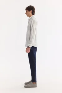 Avva Men's Gray Bottom Collar Striped Textured Elastane Regular Fit Shirt - Image 3