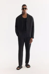 Avva Men's Black Open Collar Breathable 100% Linen Comfort Fit Shirt Jacket - Image 7