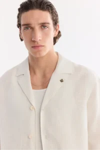 Avva Men's White Open Collar Breathable 100% Linen Comfort Fit Shirt Jacket - Image 2