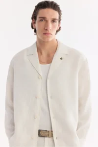 Avva Men's White Open Collar Breathable 100% Linen Comfort Fit Shirt Jacket - Image 6